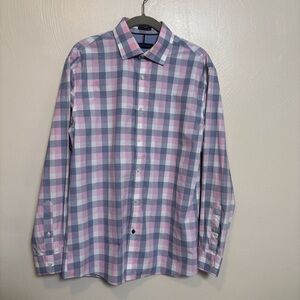 Tommy Hilfiger Men's Shirt Button‎ Down Long Sleeve Plaid Pink Navy Slim Fit
